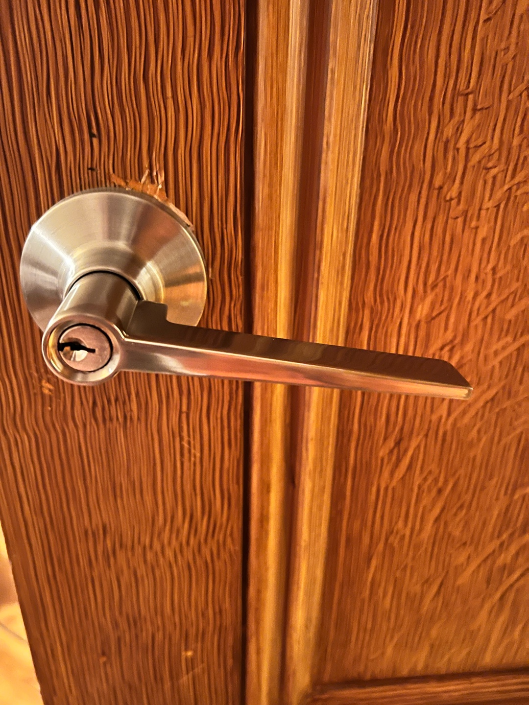 Re-keyed lock on wooden door