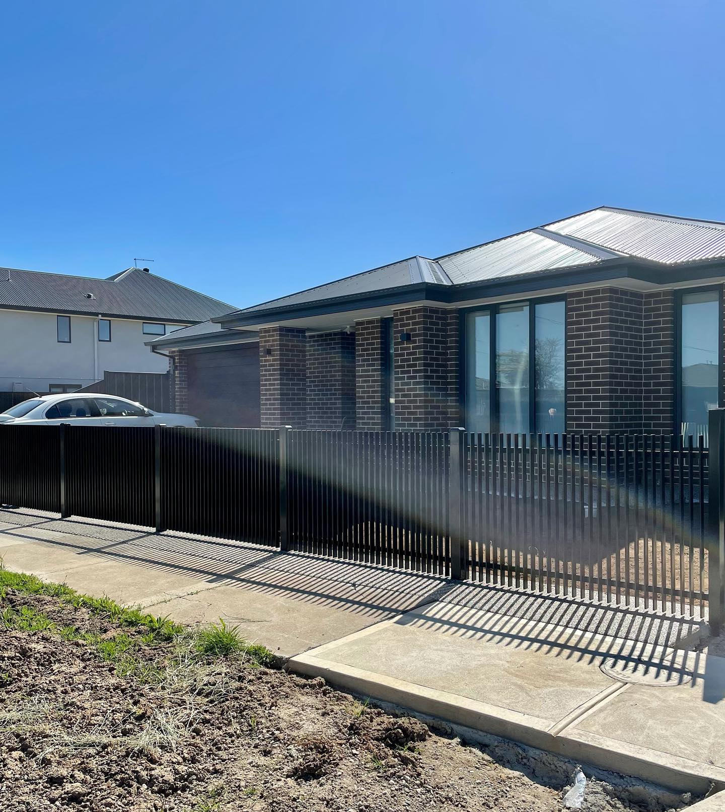 Custom sliding gate at modern house in Mernda