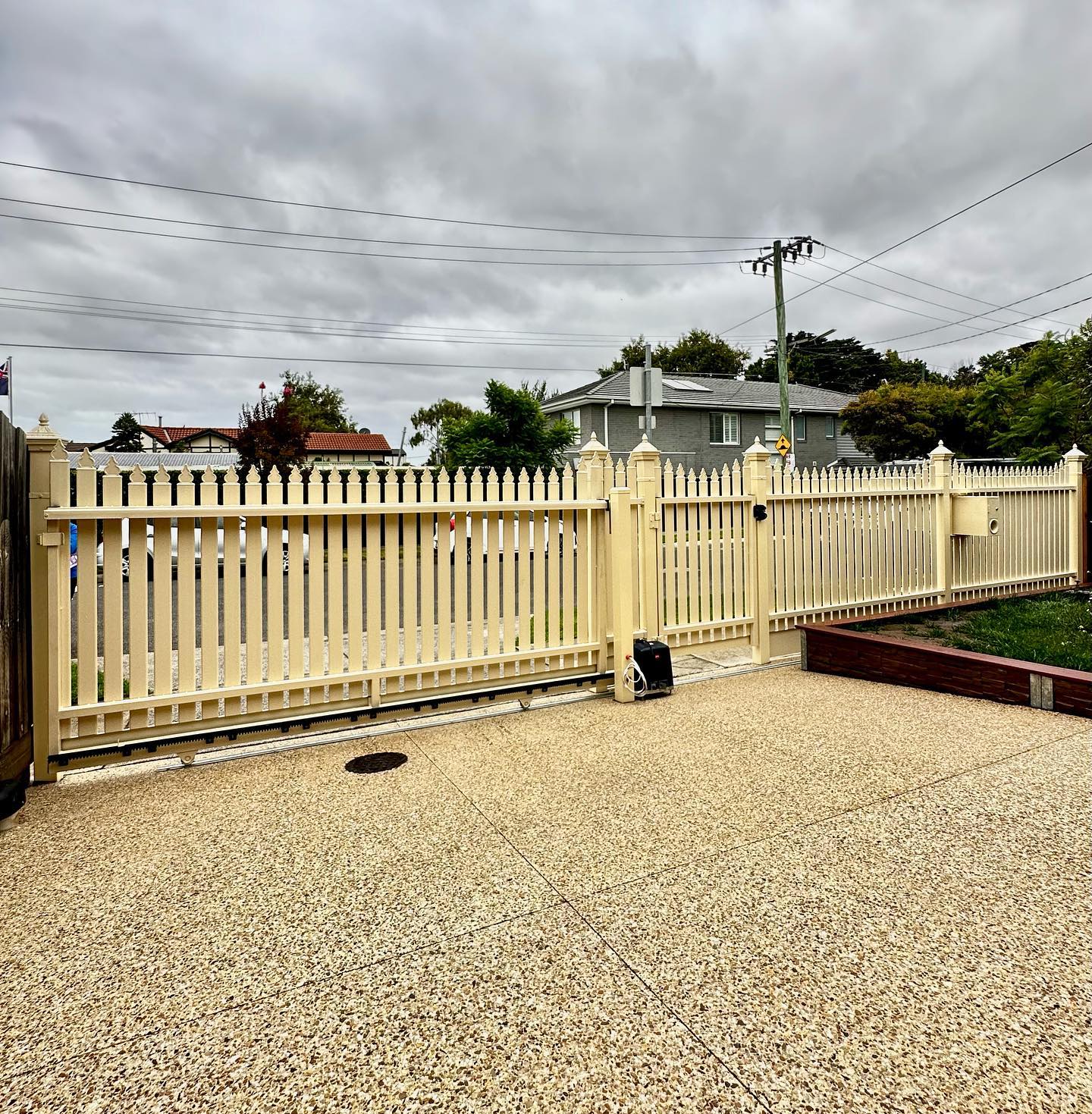 Elegant Scalloped Windsor Picket Fence in Flemington 3 Matching sliding gate, pedestrian gate, and side entrance gate