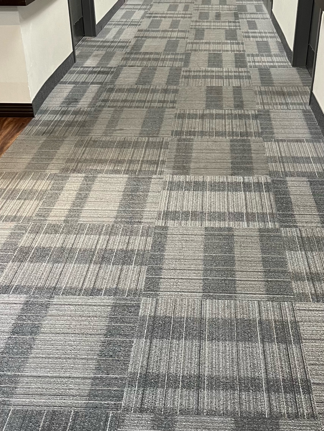 After: Hallway showcasing cleaned patterned carpet