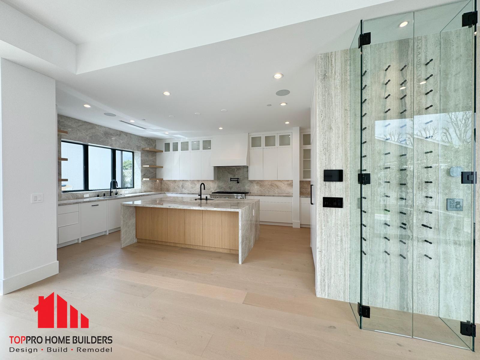 Stylish kitchen island with marble finish and ample storage