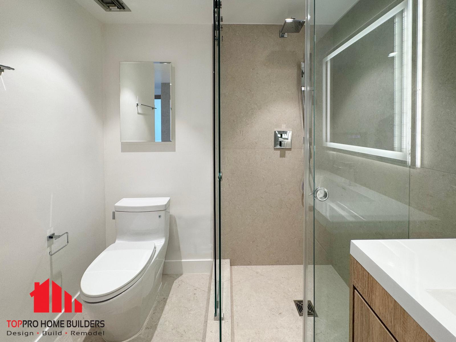 Minimalist modern bathroom with rainfall showerhead