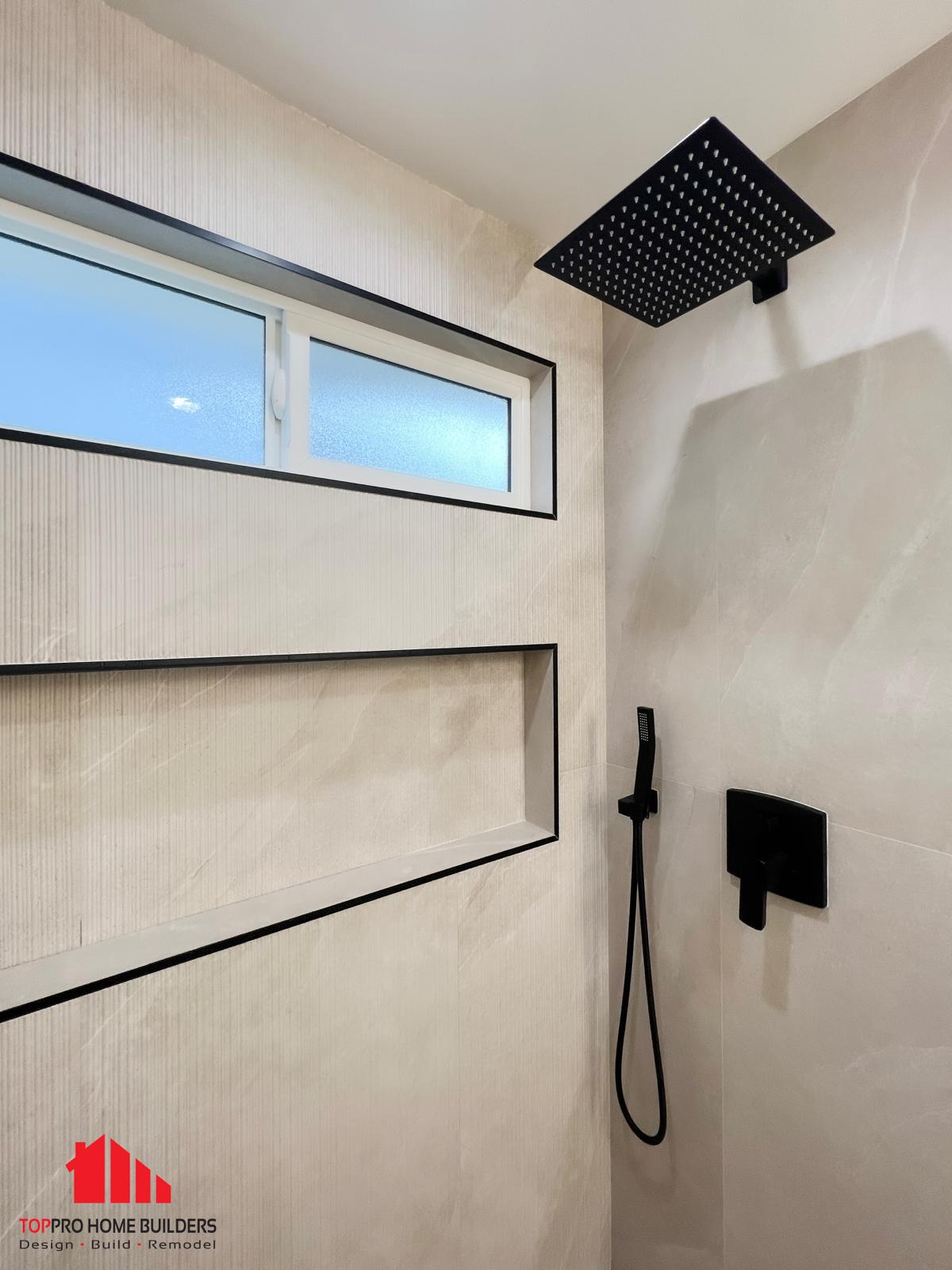 Modern shower area with rainfall showerhead