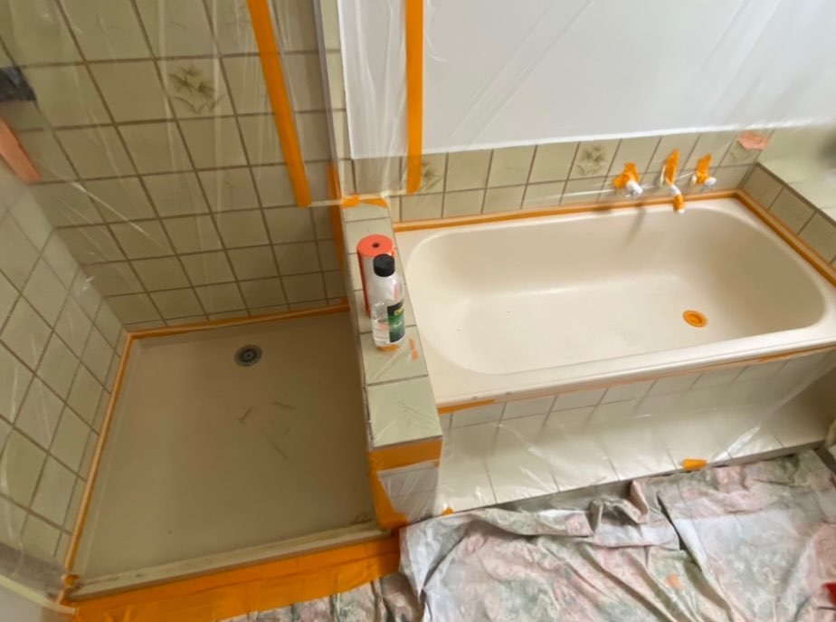 Bathroom undergoing resurfacing