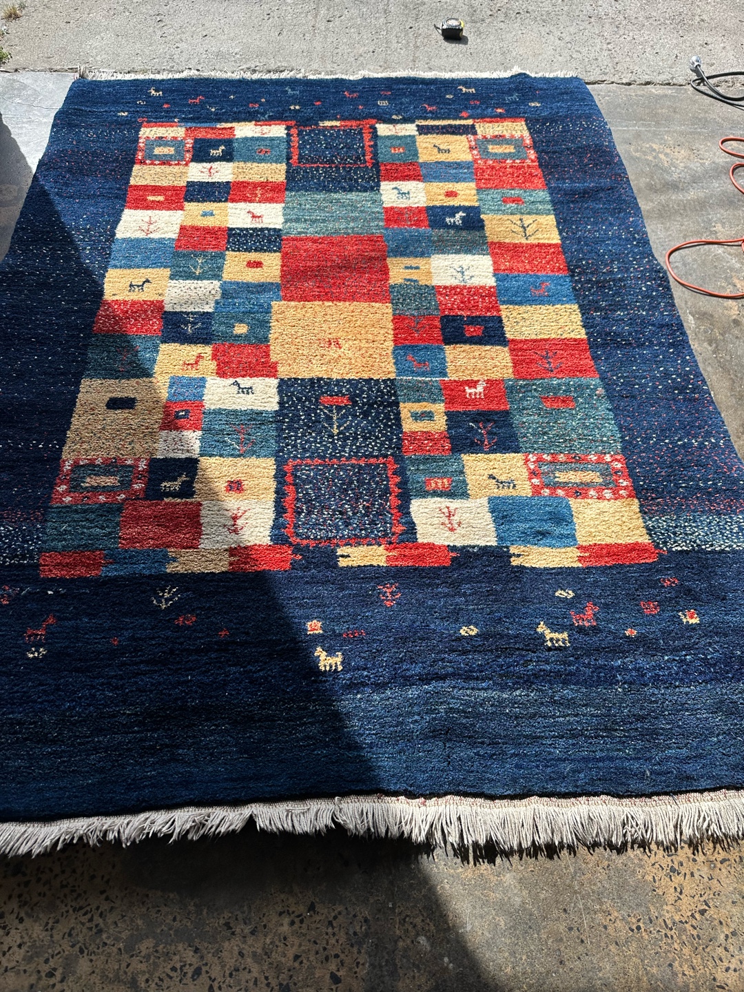 The beautifully cleaned colourful rug displayed