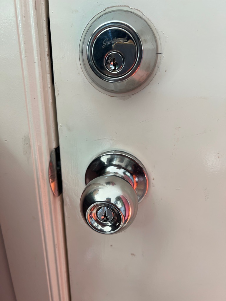 Newly installed deadbolt and knobset