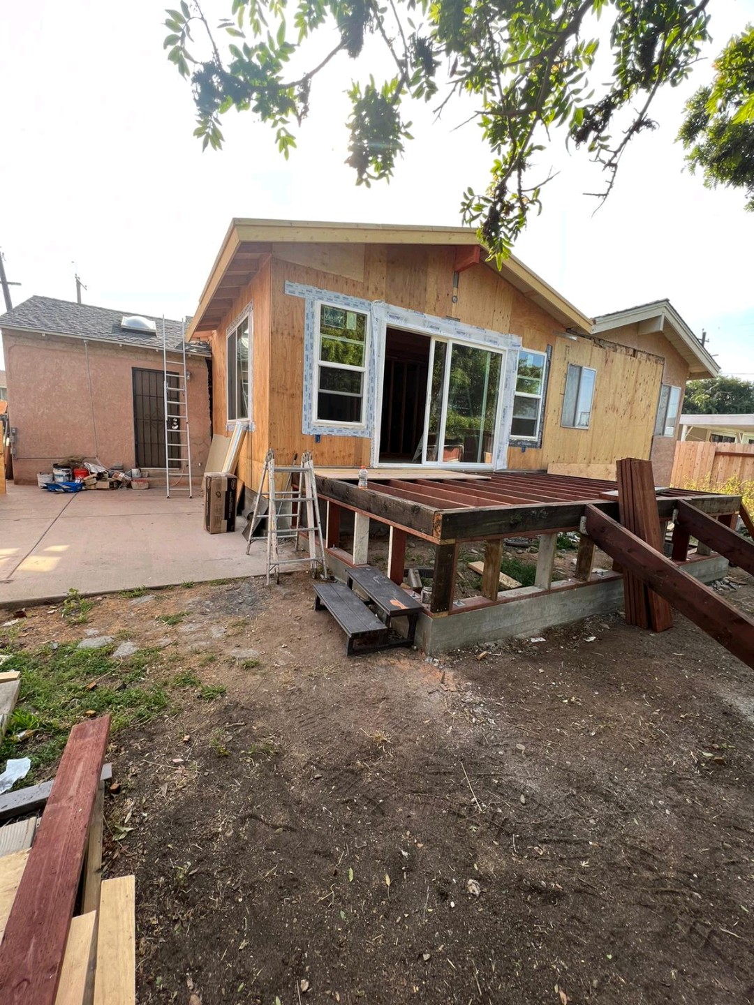 Elevated wooden deck structure