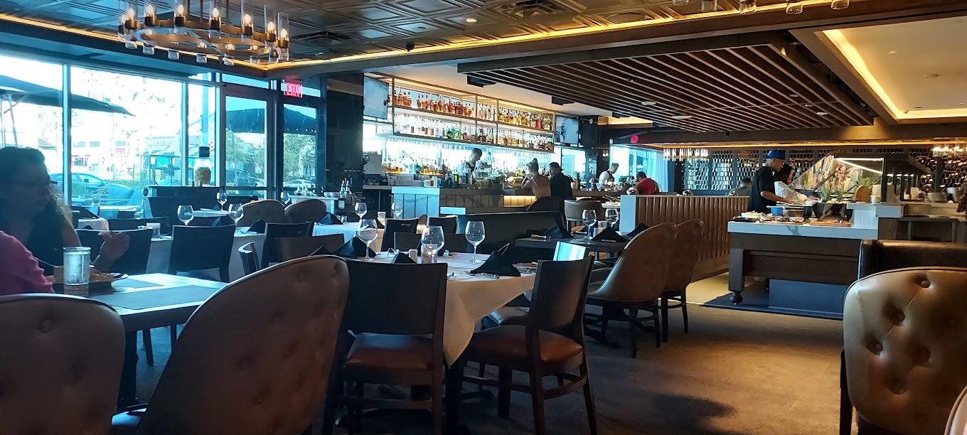 Restaurant interior with patrons dining