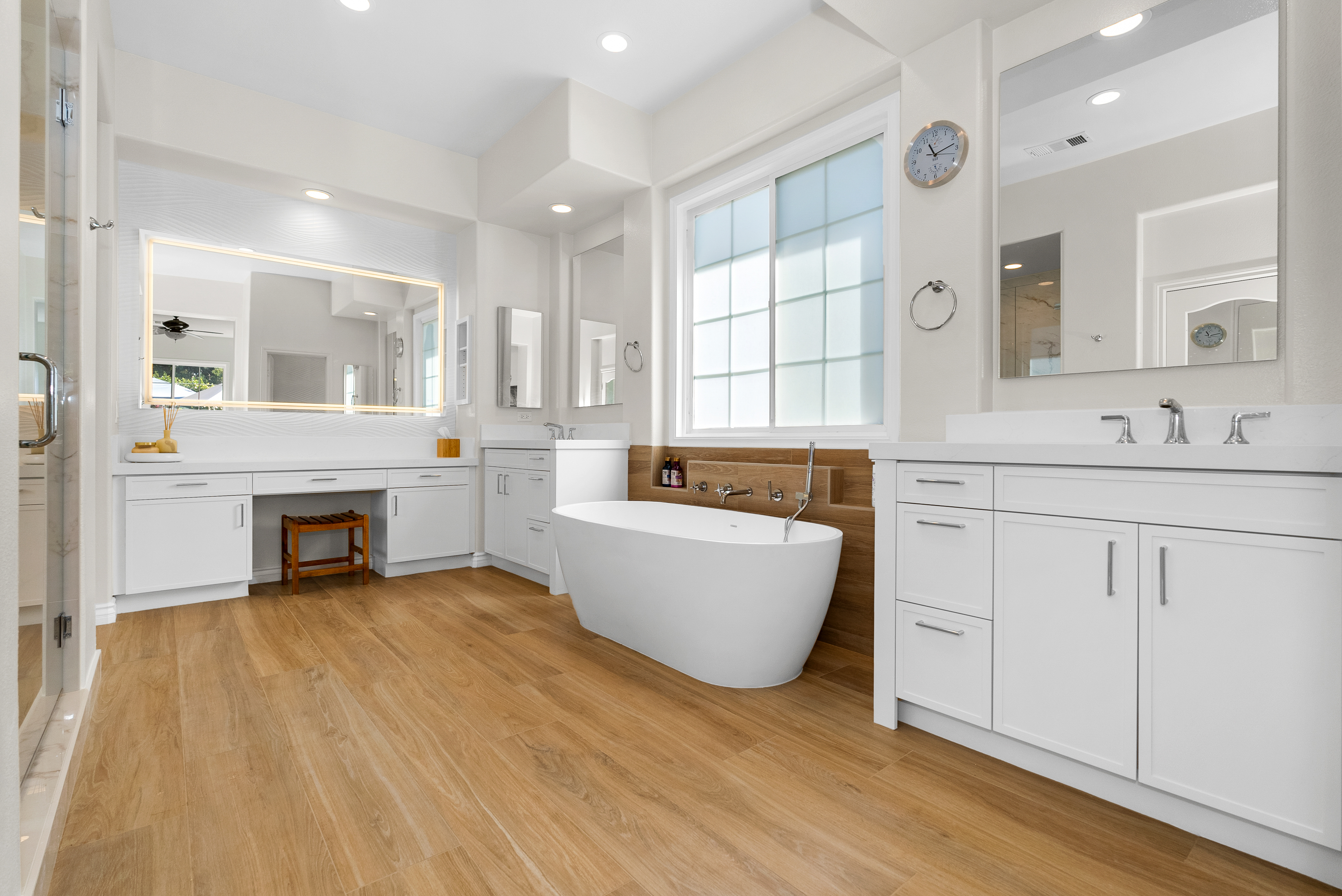 Modern bathroom featuring freestanding bathtub and elegant fixtures