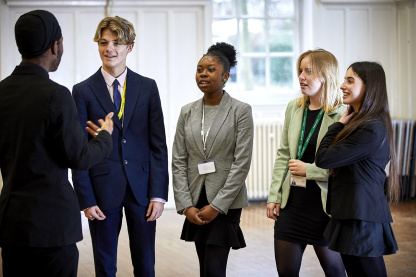 A group engaging in active communication within an educational setting