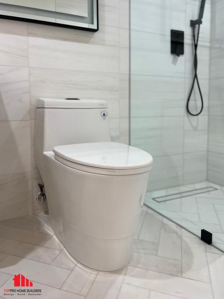 Modern white toilet in bright environment