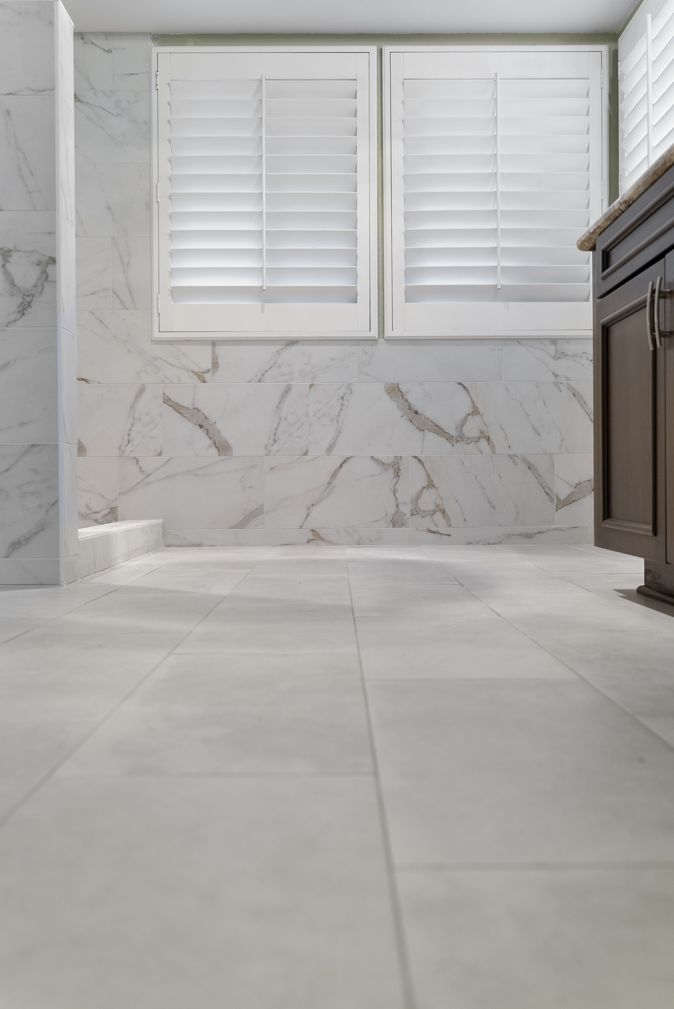 Interior view showcasing marble-patterned tiles