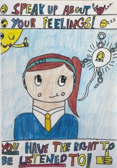 Child's drawing encouraging speaking up about feelings reflects Trewirgie's focus on emotional literacy.