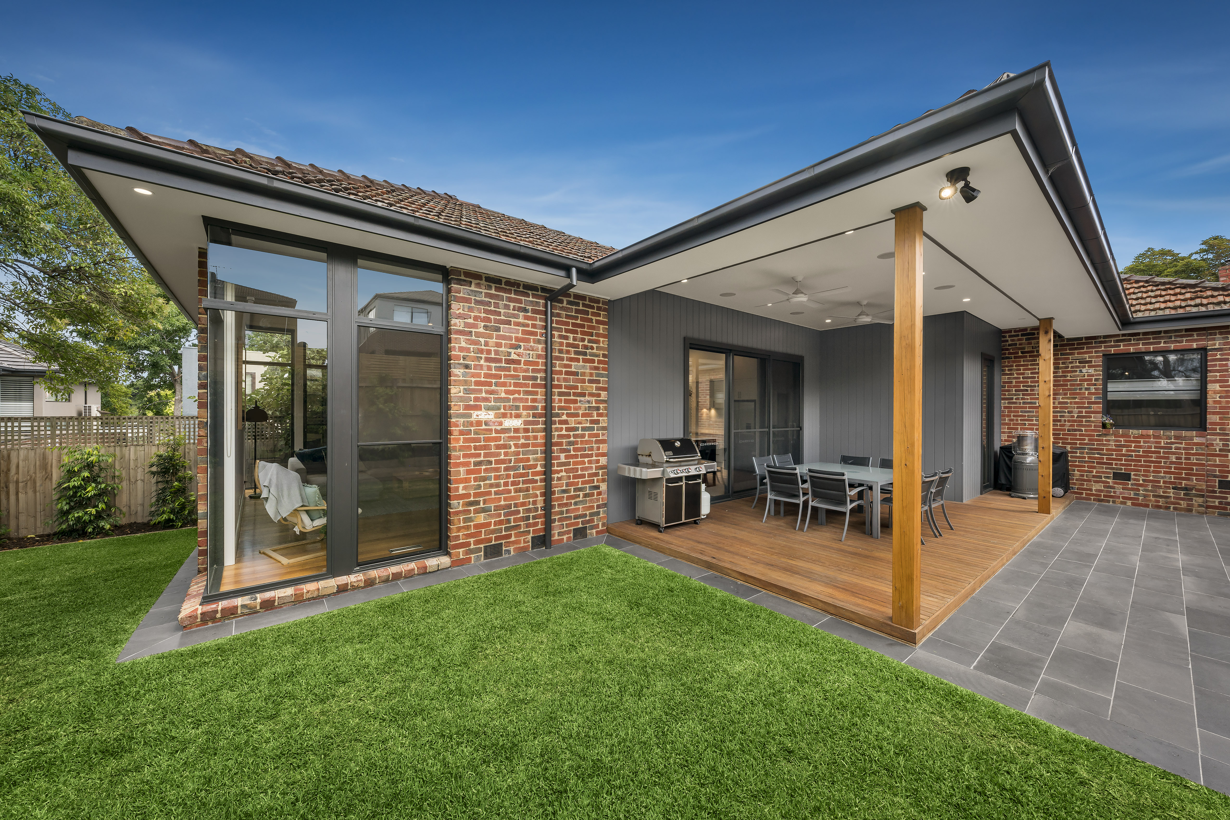 Modern residential outdoor area with patio furniture