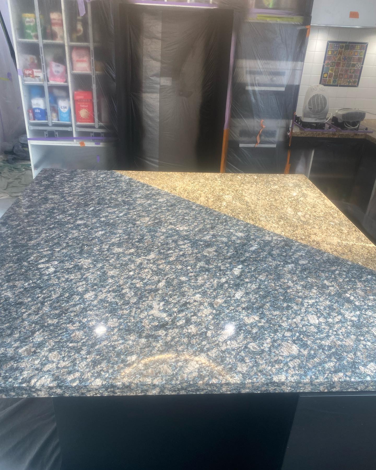 Kitchen countertop with polished granite surface