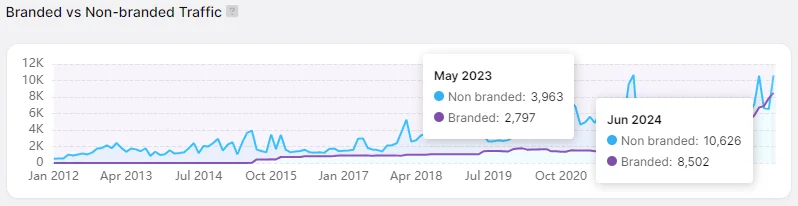 Branded vs Non-branded Traffic analysis illustrating increased engagement thanks to targeted strategies