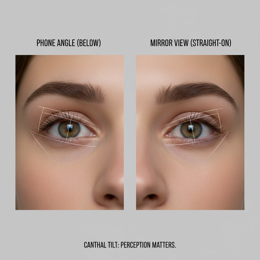 Mirror Angle Matters: Why Your Phone Camera Lies About Your Eye Shape