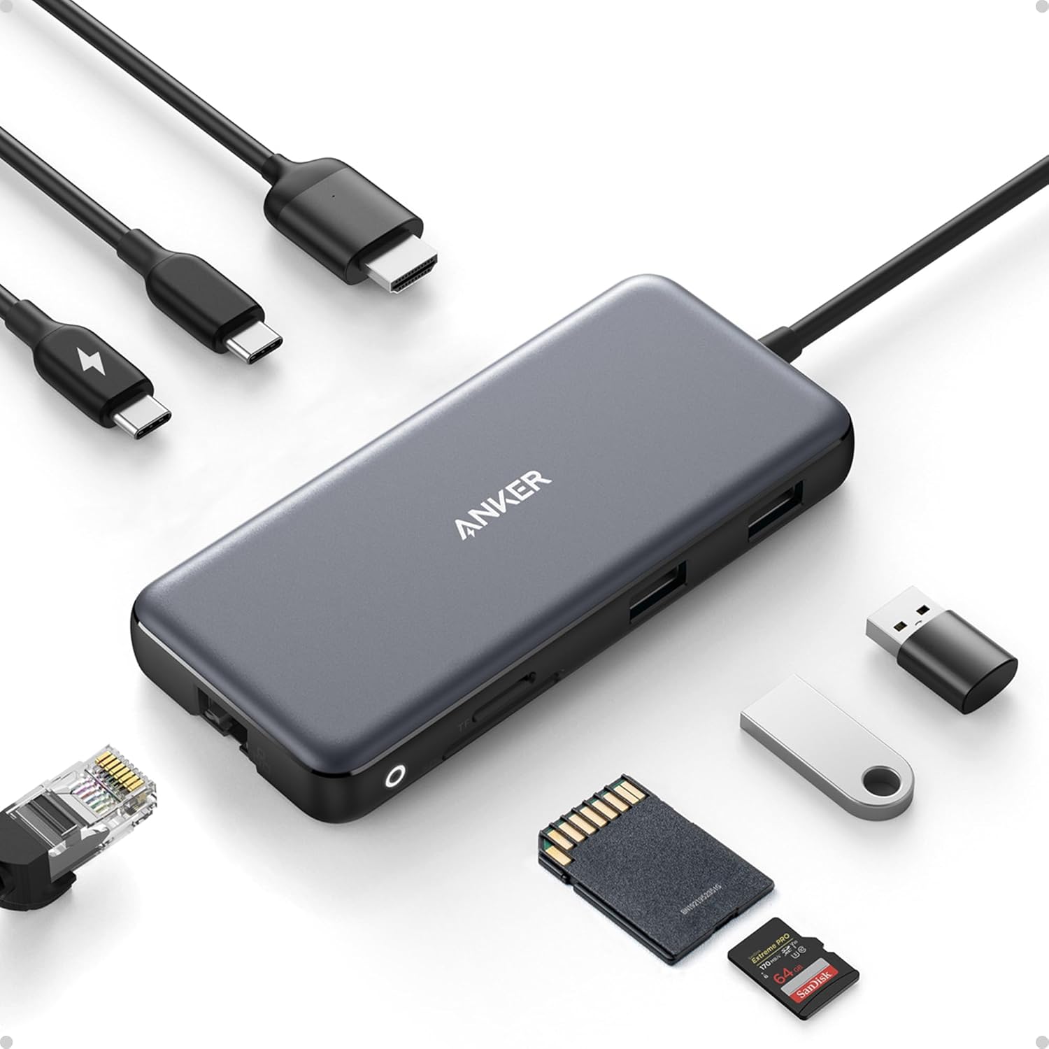 Anker 555 - Hub USB-C 8 en 1 con 100W, HDMI 4K 60Hz y 10Gbps