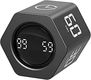 QUMOX Temporizador Pomodoro F6 con Sensor de Gravedad – Cubo Hexagonal Digital con Alarma Silenciosa, Vibración y Sonido – 1/5/10/30/60 Minutos y Cronómetro – Recargable, Ideal para Oficina, Estudio,