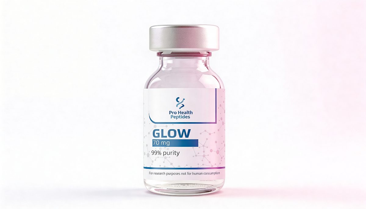 GLOW Blend research peptide vial — HPLC-tested ≥99% purity UK