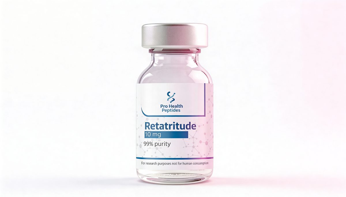 Retatrutide research peptide vial — triple GLP-1/GIP/glucagon agonist UK