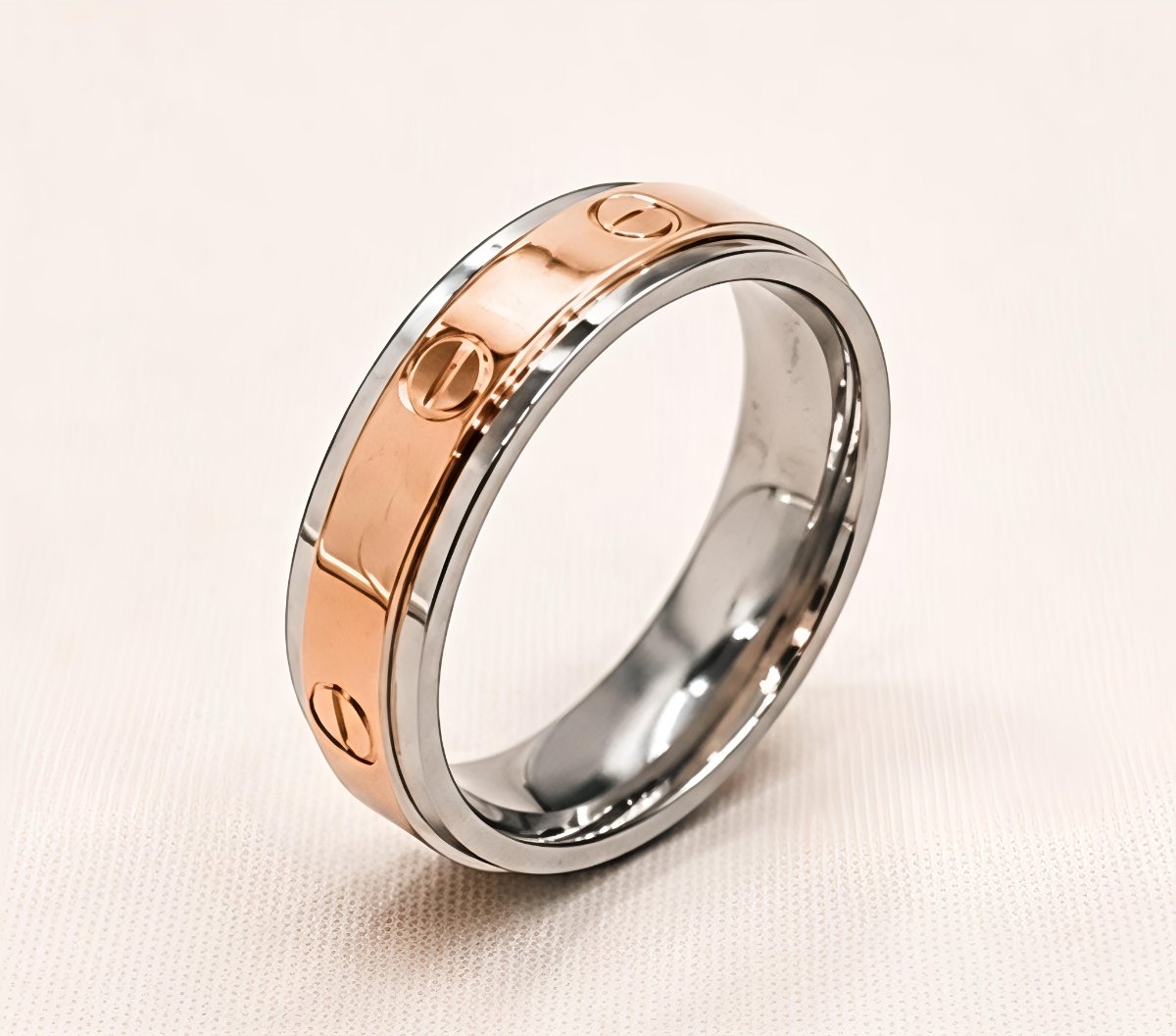 Dual-Tone Rotating Spinner Ring Silver 925 by Aurra Jewels