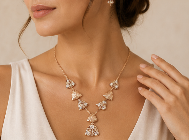Elegant Triangle Pattern Necklace & Earrings Set by Aurra Jewels