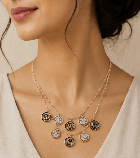 Rose Gold Layered Coin Charm Necklace by Aurra Jewels
