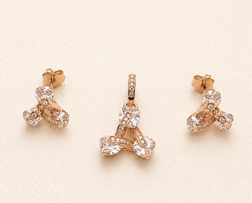 Rose Gold Trinity Crystal Jewelry Set by Aurra Jewels
