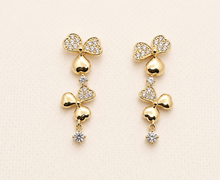 Golden Heart Bloom Drop Earrings by Aurra Jewels