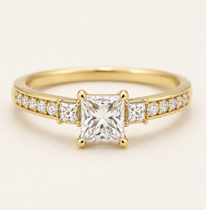 Royal Princess Cut Diamond Ring Silver 925 by Aurra Jewels