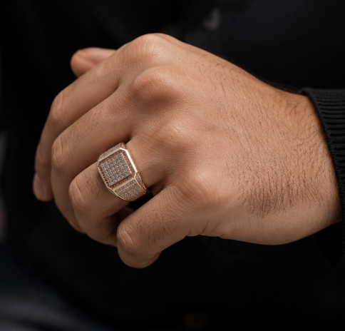 Regal Grid Luxe Men’s Rose Gold Vermeil Ring by Aurra Jewels