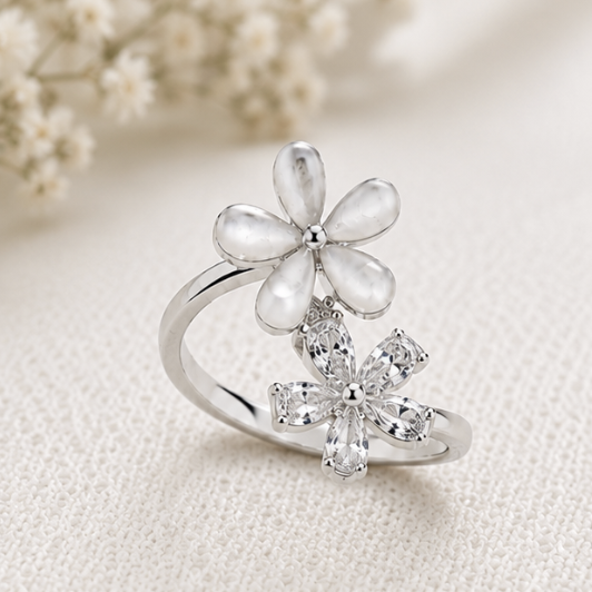 Blossom Grace Floral Silver Ring by Aurra Jewels
