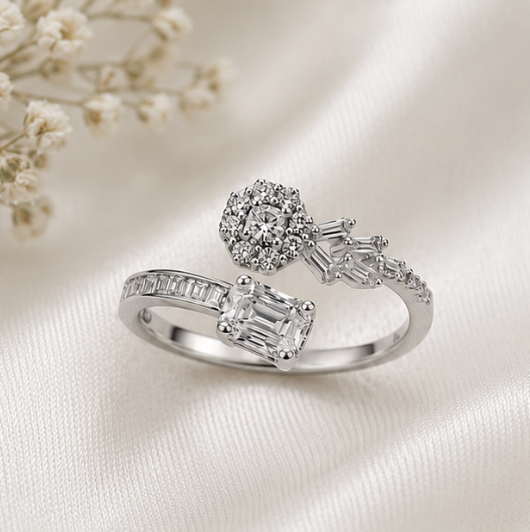 Celeste Bloom Diamond Open Ring Silver 925 by Aurra Jewels