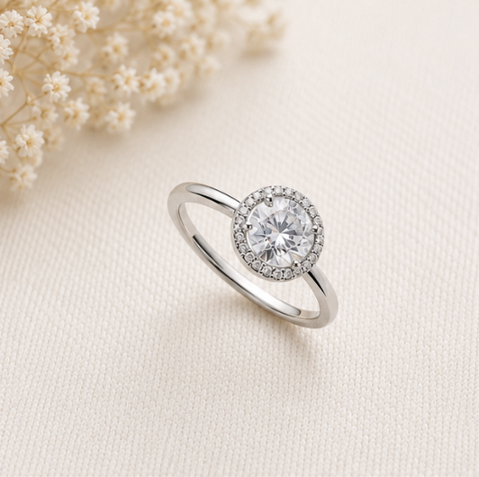 Luna Halo Solitaire Ring Silver 925 by Aurra Jewels