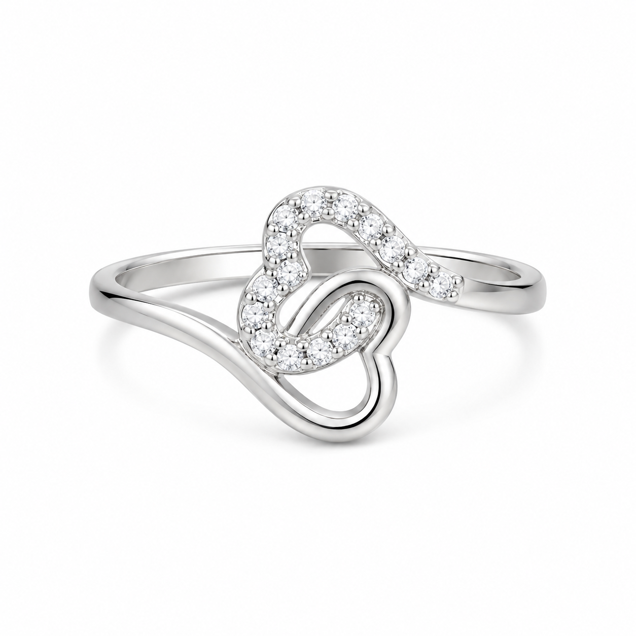Silver Double Heart CZ Ring