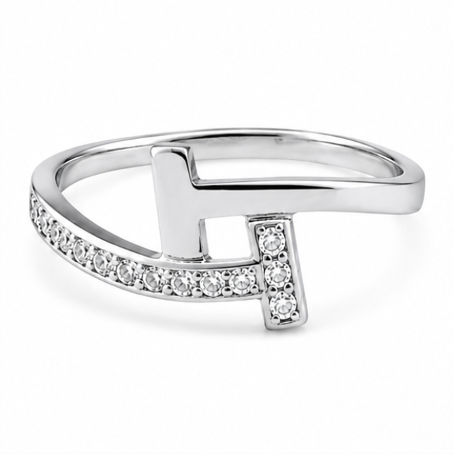 Silver T-Design CZ Ring