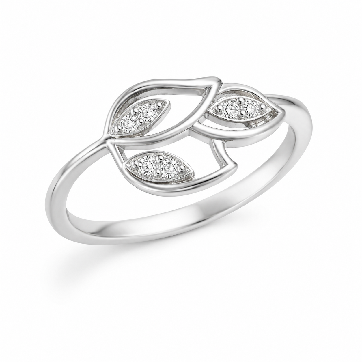 Silver Leaf CZ Ring