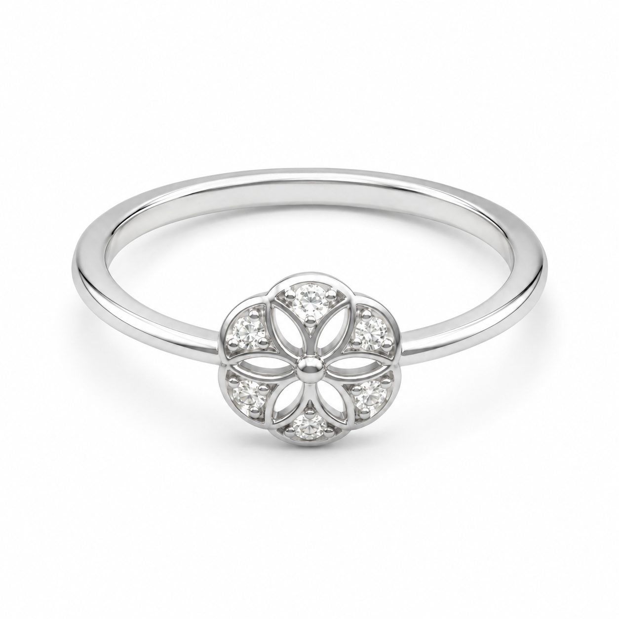 Silver Floral CZ Ring