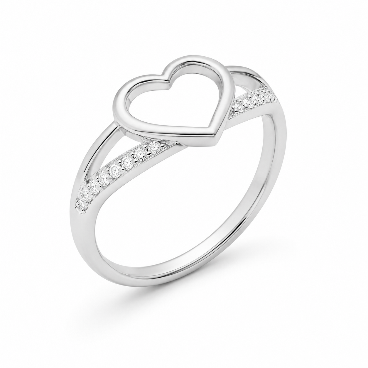 Silver Open Heart Shine Ring