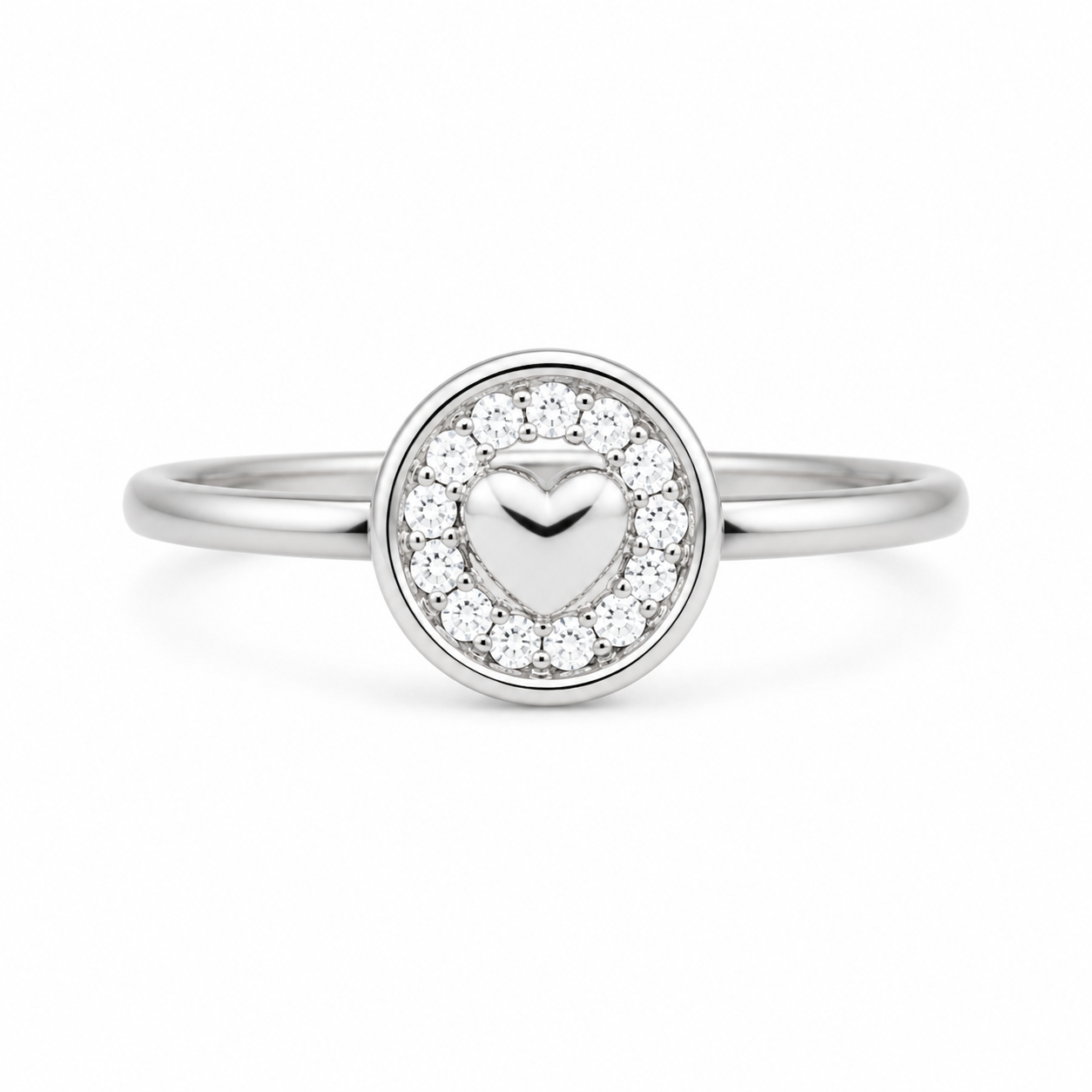 Silver Halo Heart CZ Ring