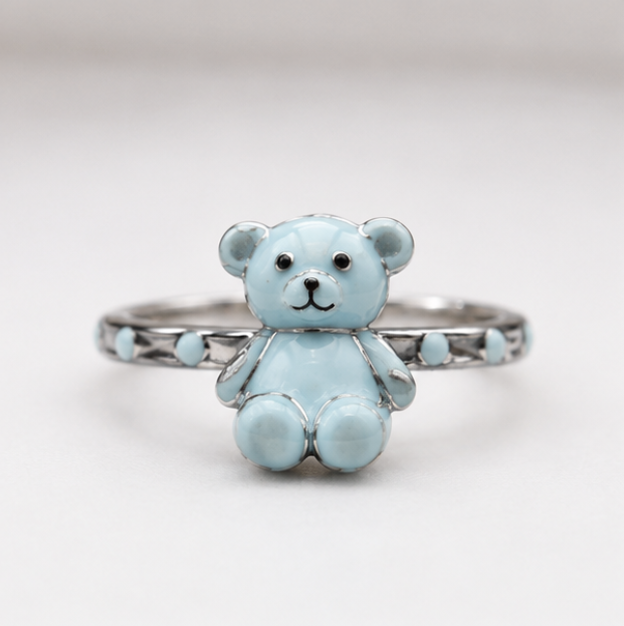 Baby Silver Ring Blue Bear