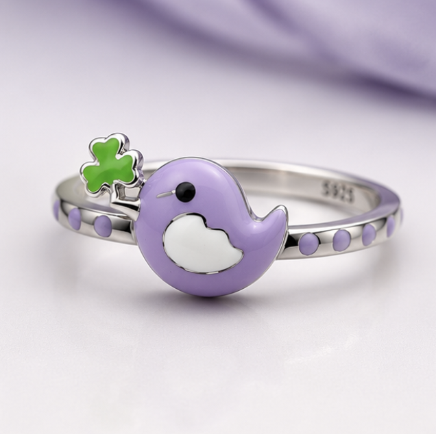Baby Purple Bird Sterling Silver Ring