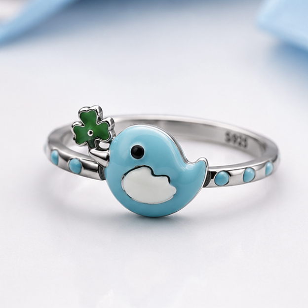 Blue Bird Clover Sterling Silver Ring