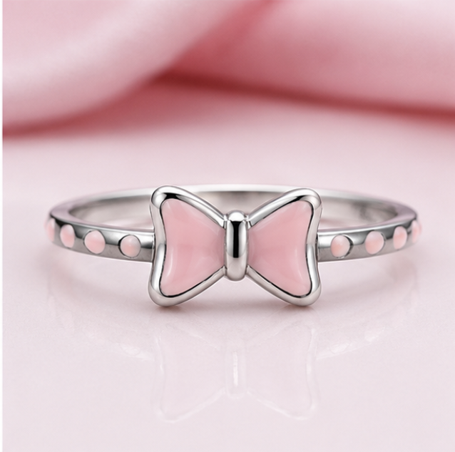 Pink Bow Sterling Silver Ring