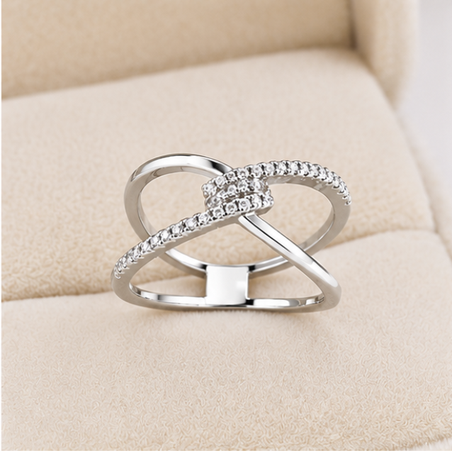 Rose Gold & Silver Cross Curve CZ Ring