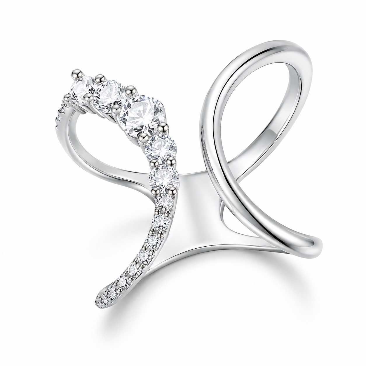 Rose Gold & Silver Curve Sparkle CZ Ring