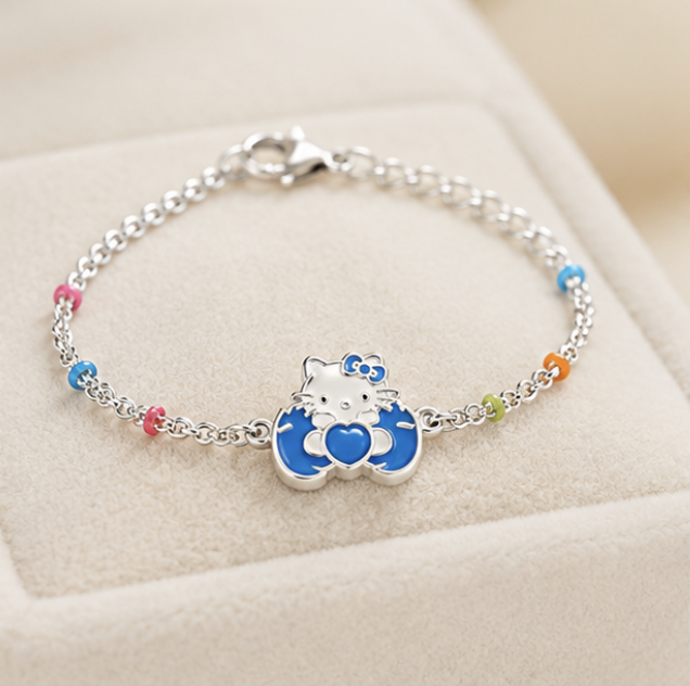 925 Silver Blue Kitty Baby Bracelet