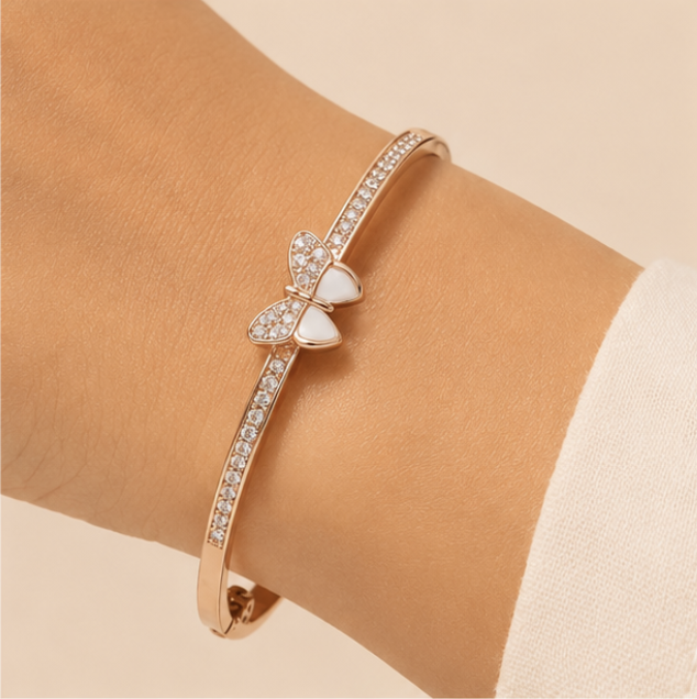 Rose Gold Butterfly CZ Bracelet