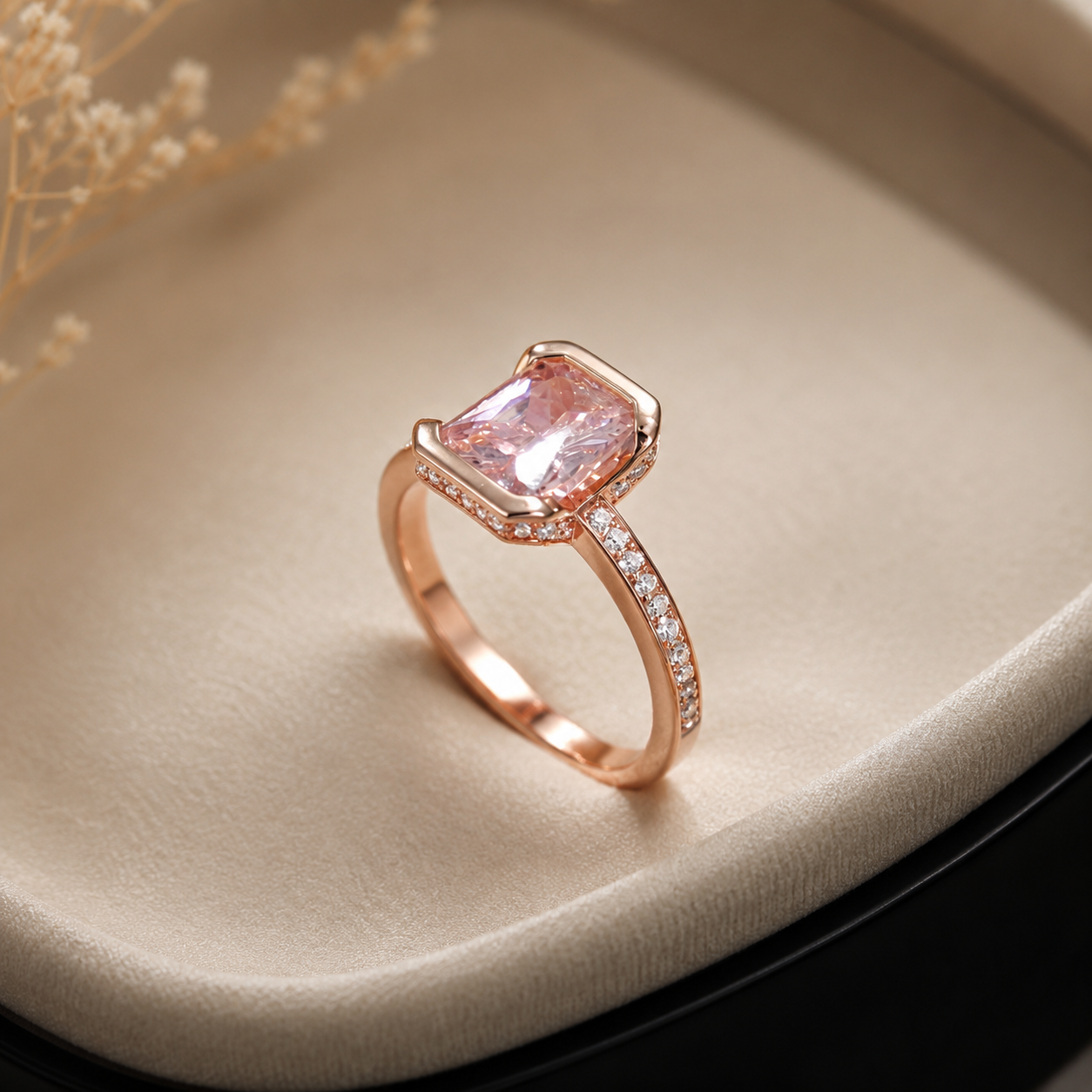 Blush Radiant Cushion-Cut Solitaire Rose Gold Silver Ring